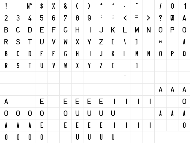 HUN-din 1451 Regular  glyph index
