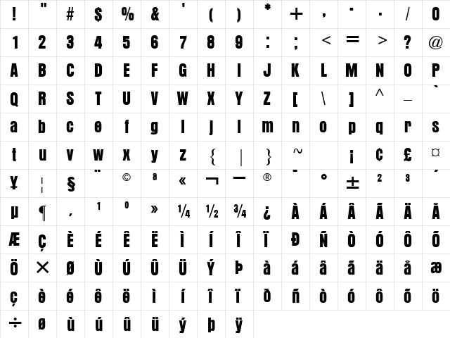 Aura Regular  glyph index