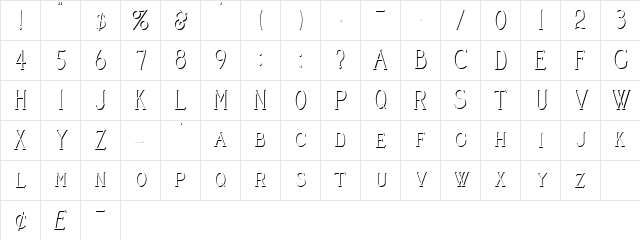 Cleaver's_Juvenia_Embossed Regular  glyph index