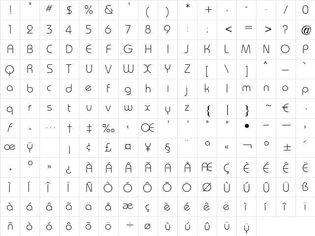 Architekt Regular  glyph index