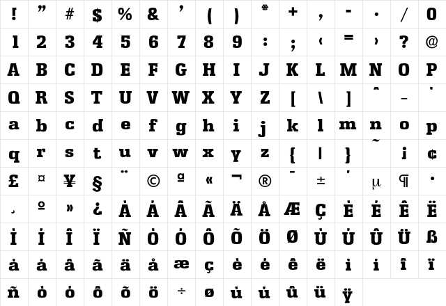 Enschede-ExtraBold Regular  glyph index