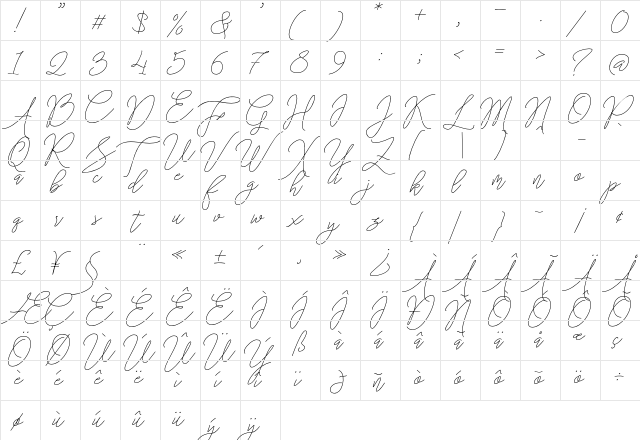 Stringlight Regular  glyph index