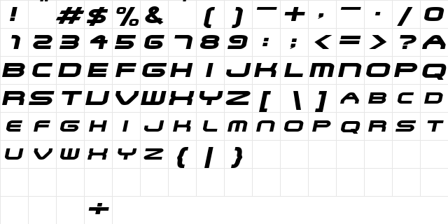 SNFUExtended Oblique  glyph index