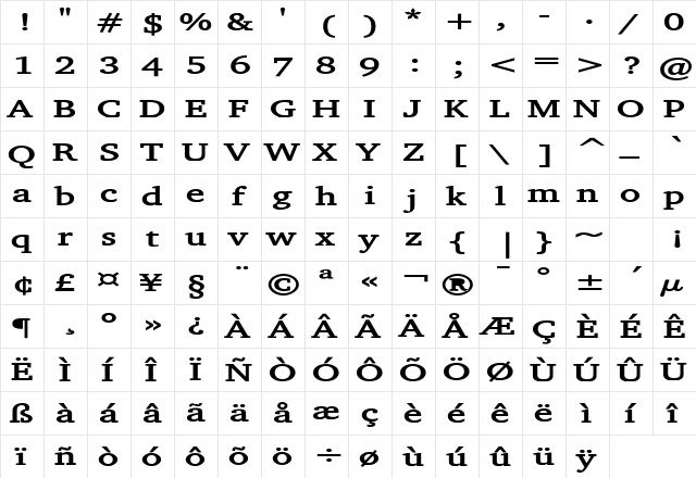 Challenge Extended Bold  glyph index