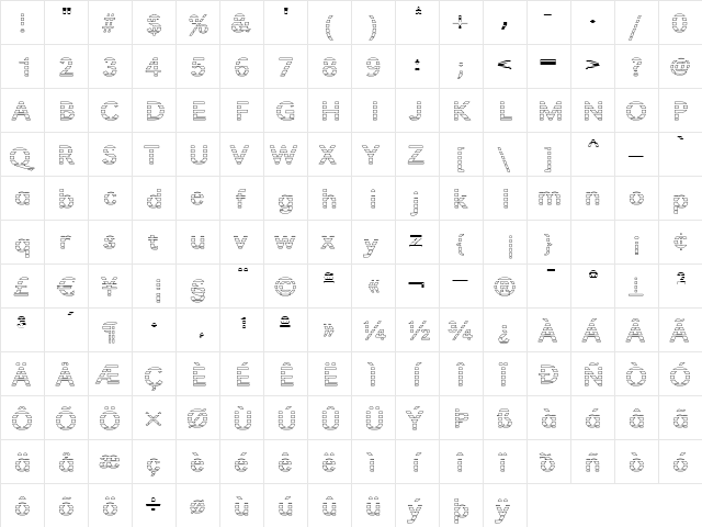 TomBeckerGradoE Regular  glyph index