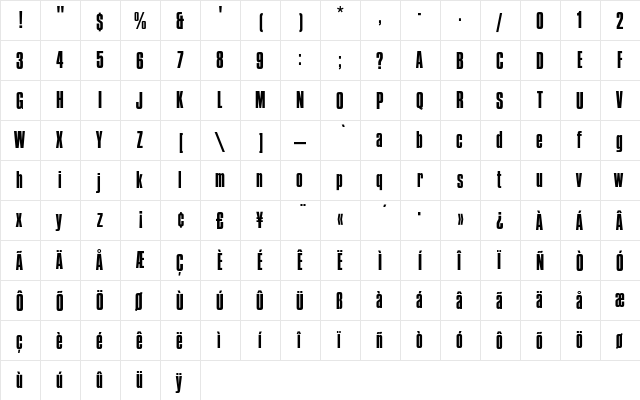 CompactaEF Regular  glyph index