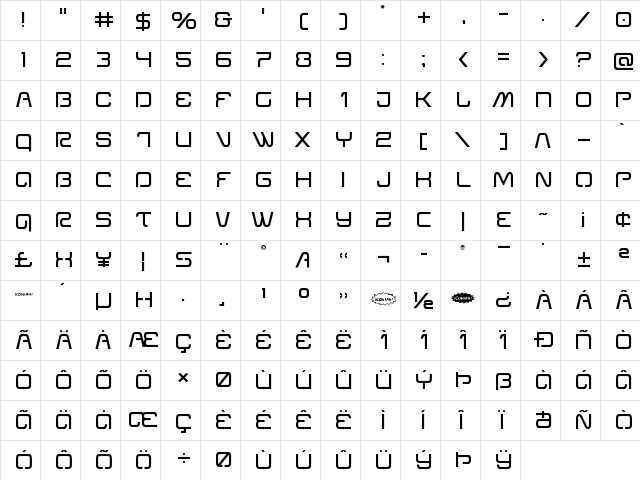 Miracle Mercury Title Regular  glyph index