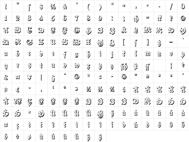 Walbaum-Fraktur Shadow Bold  glyph index