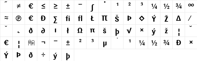 Sari Bold  glyph index