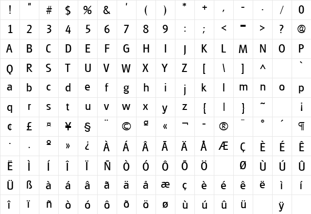 Glasgow Regular  glyph index