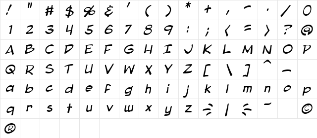 Blambot Pro Lite Italic  glyph index