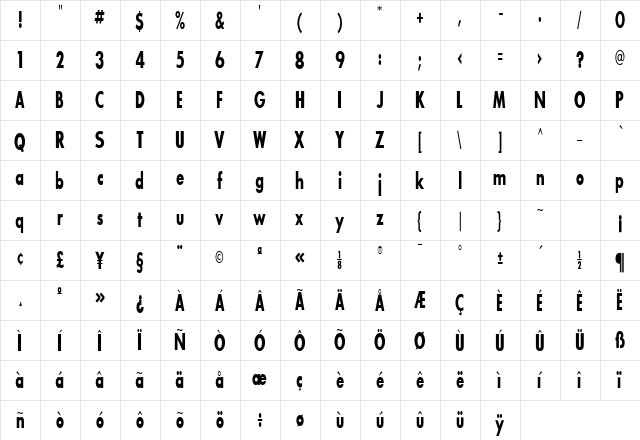 Bougan BlackCondensed SSi Bold Condensed  glyph index