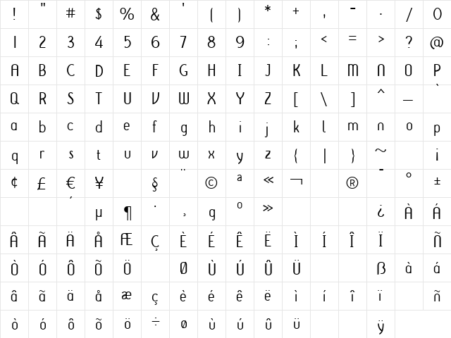 Iru2Light Regular  glyph index