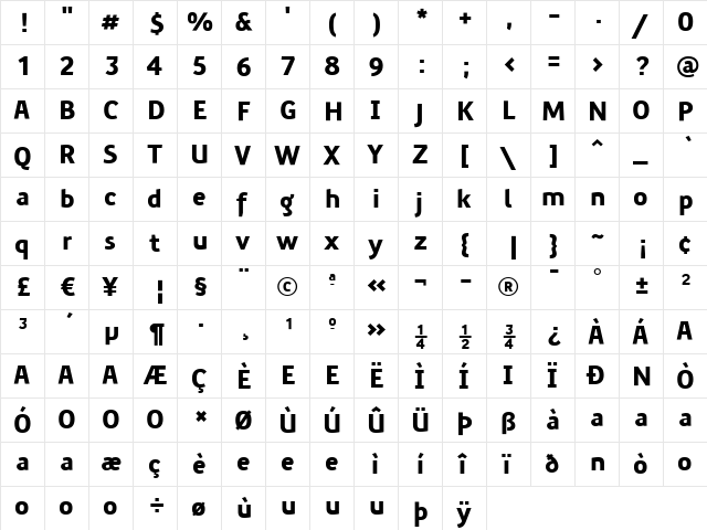 PreciousSans Bold  glyph index