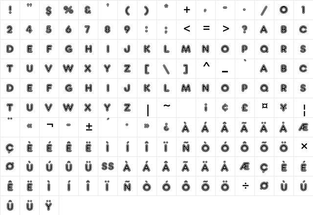 Frankfurter Inline Std Regular  glyph index