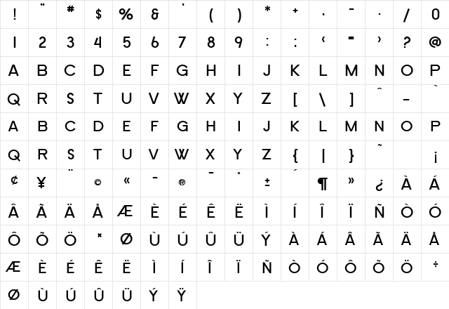 SF Old Republic SC Bold  glyph index