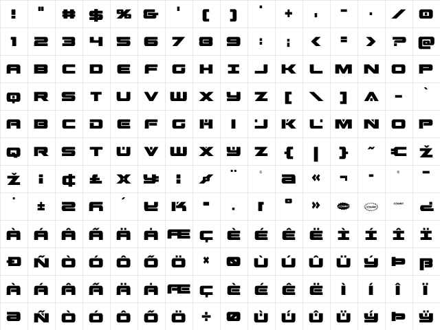 Predataur Condensed Condensed  glyph index