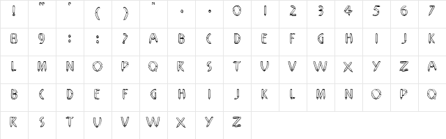 LBW Regular  glyph index