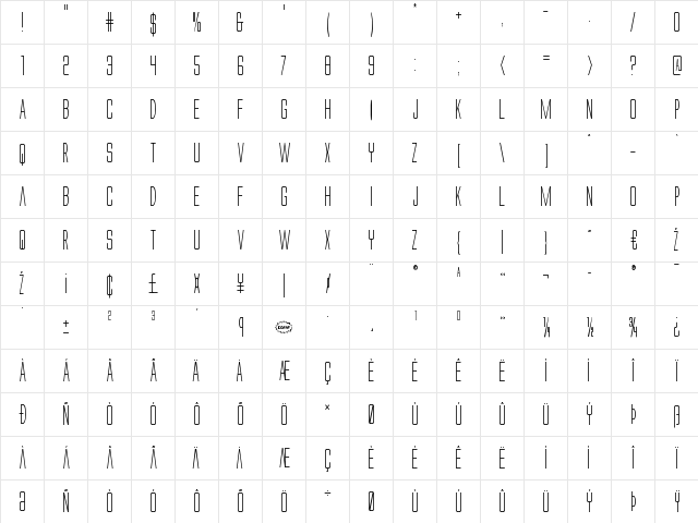 Alien League II Condensed Condensed  glyph index