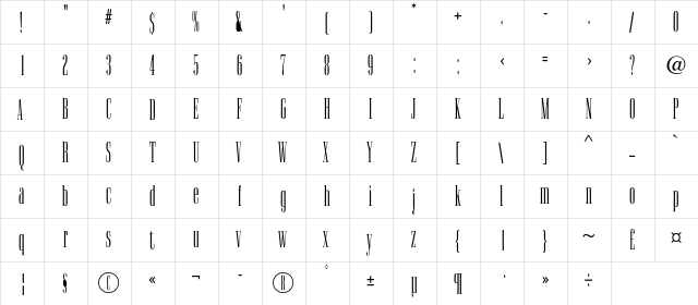 Camerton A Regular  glyph index