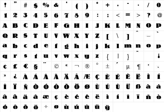 Louis-Heavy Regular  glyph index