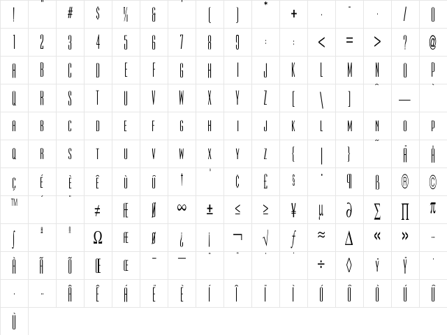 Ultra Regular  glyph index