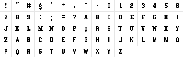 New Regular  glyph index