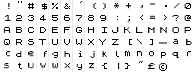 ZX Spectrum Regular  glyph index