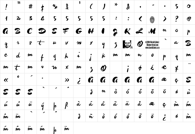 imitationDemo Regular  glyph index