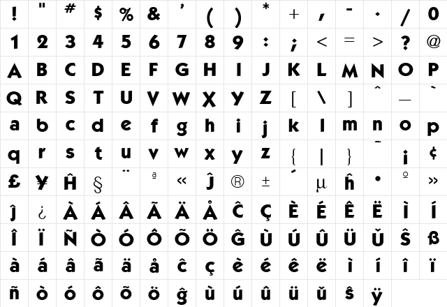 Kabel Bd Eo Bold  glyph index