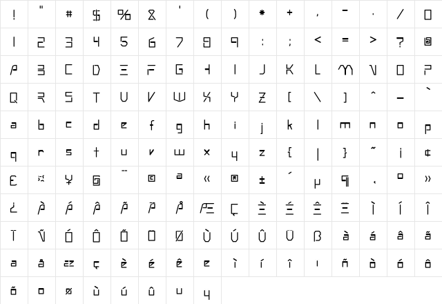 Andromeda Regular  glyph index