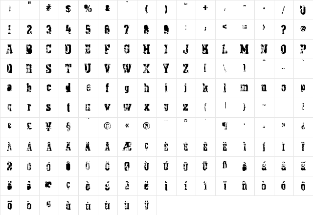 PythonianDeluxe Regular  glyph index