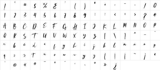 Oliver Blush Regular  glyph index