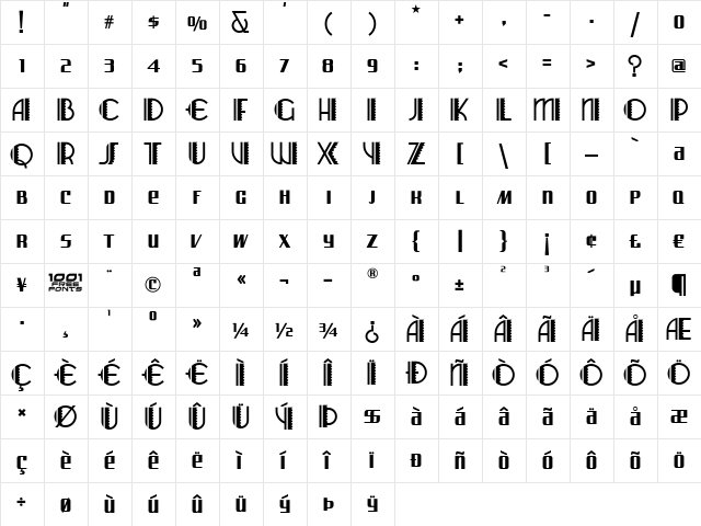 Arizona Airways NF Regular  glyph index