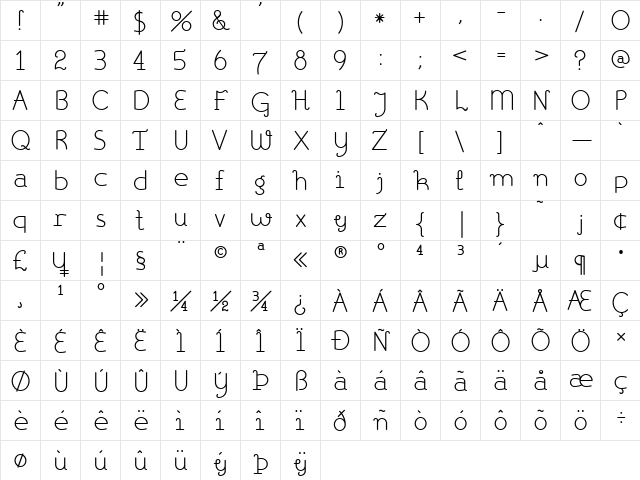 Book& Regular  glyph index