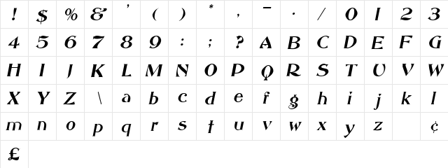Saccule NormalItalic  glyph index