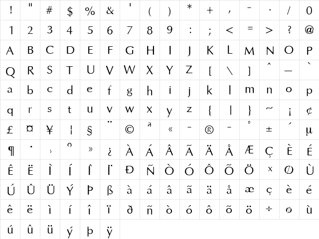 EightTrack Medium  glyph index