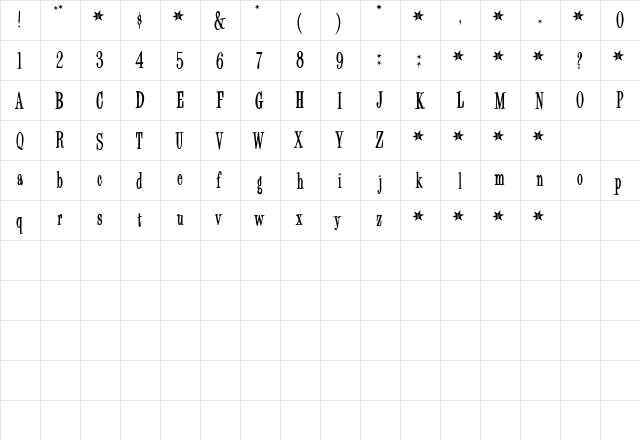 Hipster Regular  glyph index