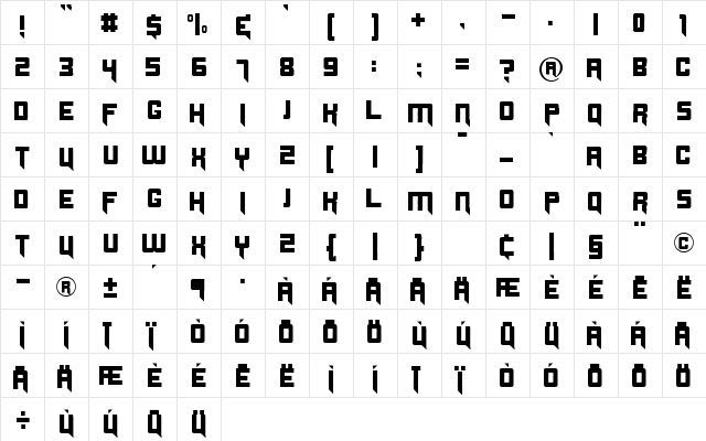 Origicide Regular  glyph index