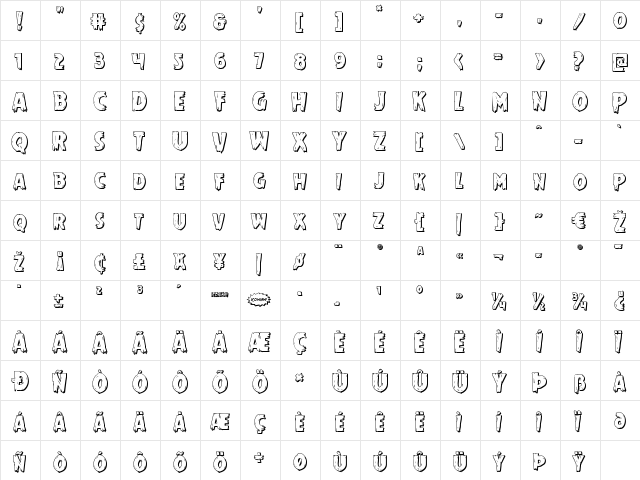 Mrs. Monster 3D Regular  glyph index