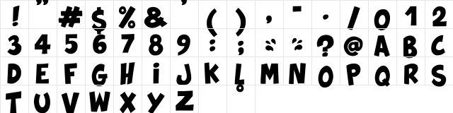 Splatch Regular  glyph index