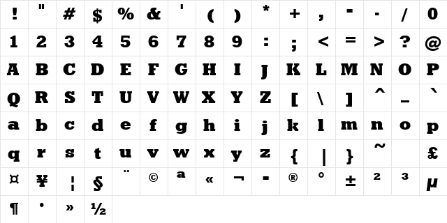 GeoSlb712Greek XBd BT Extra Bold  glyph index