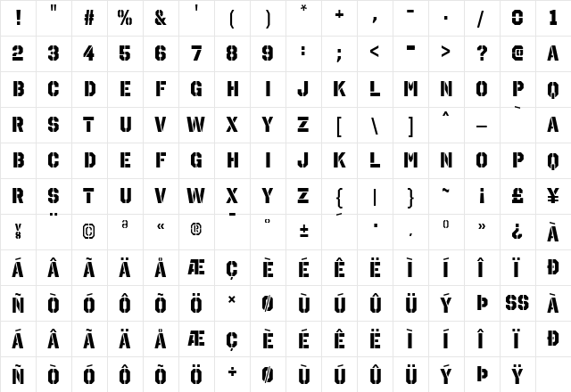 Octin Stencil Heavy  glyph index