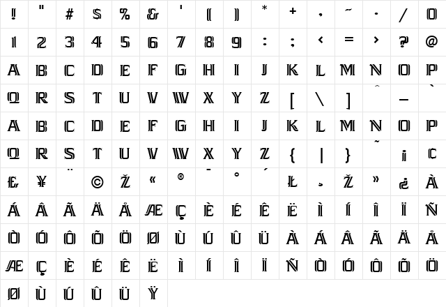 Pistachio Regular  glyph index