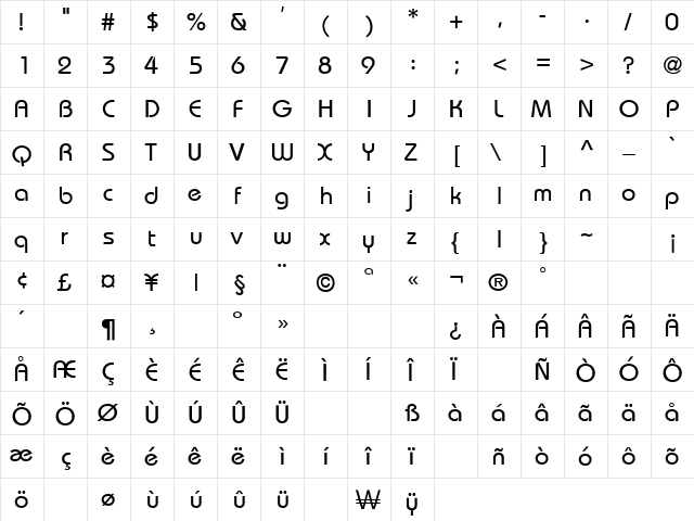 Bohemian Regular  glyph index