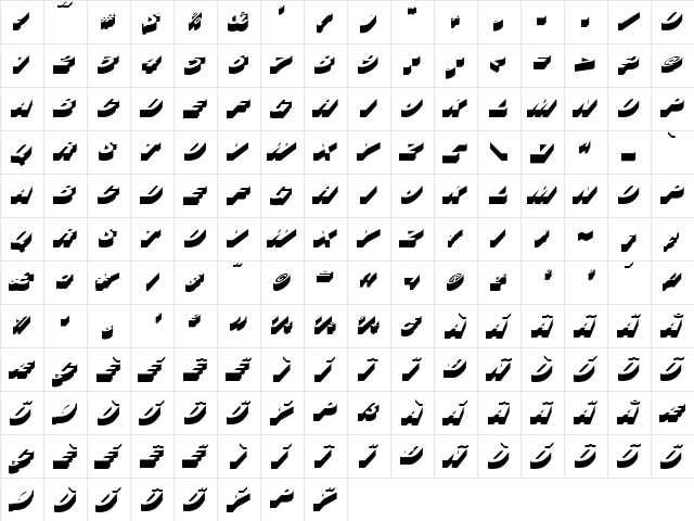 Buster Regular  glyph index