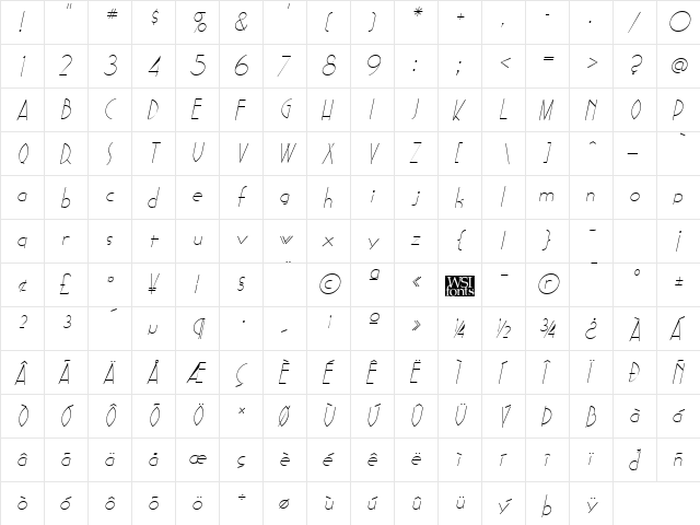 Sadelle Italic  glyph index