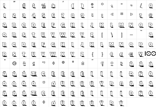 Toyland NF Regular  glyph index