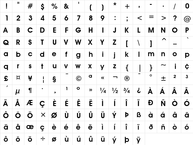 ITC Avant Garde Gothic Demi  glyph index