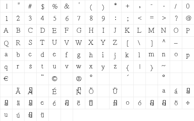 Lettertiep Regular  glyph index